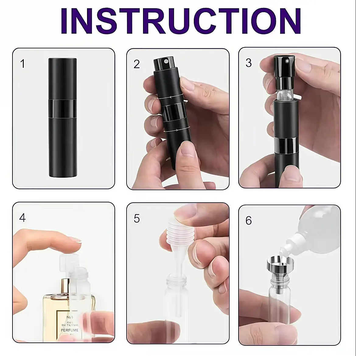 3Pcs 8Ml Aluminium Refillable Perfume Atomizer Bottle Set - Lightweight Leak-Proof Empty Cosmetic Cologne Containers with Funnel, Home Decor Organizer for Travel, Essential Oils, Glass Hats, Shoes, Makeup Tool Kit Storage Bag Matte Black Cabinet Tiktoksho