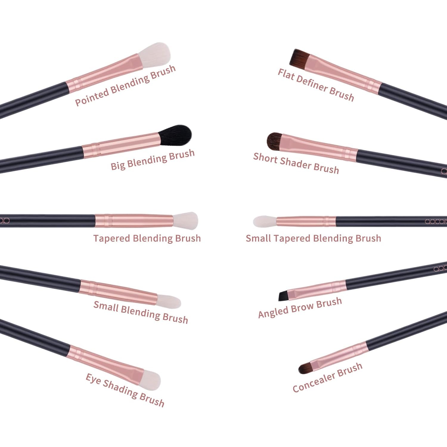 10-Piece Professional Eyeshadow Brush Set with Eyebrow and Eyeliner Brushes, Soft Blending Brushes for Travel and DIY Eye Art (Black Rose Gold Wooden Handle)
