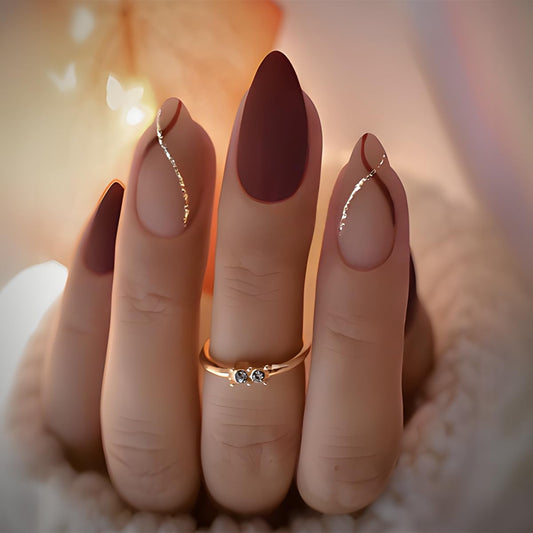 Short Medium Press on Nails Almond Matte Bare Fake Nails Women Cute Curve Glue on Nails Acrylic Gel Stick on Nails for Fantasy False Nails Wedding Birthday