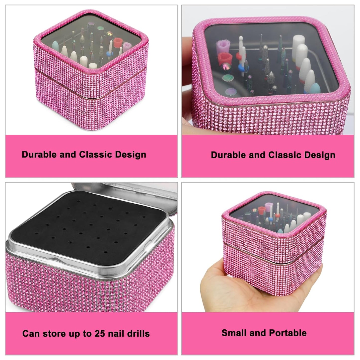 25-Piece Nail Drill Bit Set with Storage Box, 3/32 Inch Tungsten Ceramic Diamond Carbide Bits for Acrylic and Gel Polish, Cuticle E-file Remover for Manicure and Pedicure