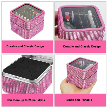 25-Piece Nail Drill Bit Set with Storage Box, 3/32 Inch Tungsten Ceramic Diamond Carbide Bits for Acrylic and Gel Polish, Cuticle E-file Remover for Manicure and Pedicure