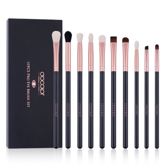10-Piece Professional Eyeshadow Brush Set with Eyebrow and Eyeliner Brushes, Soft Blending Brushes for Travel and DIY Eye Art (Black Rose Gold Wooden Handle)