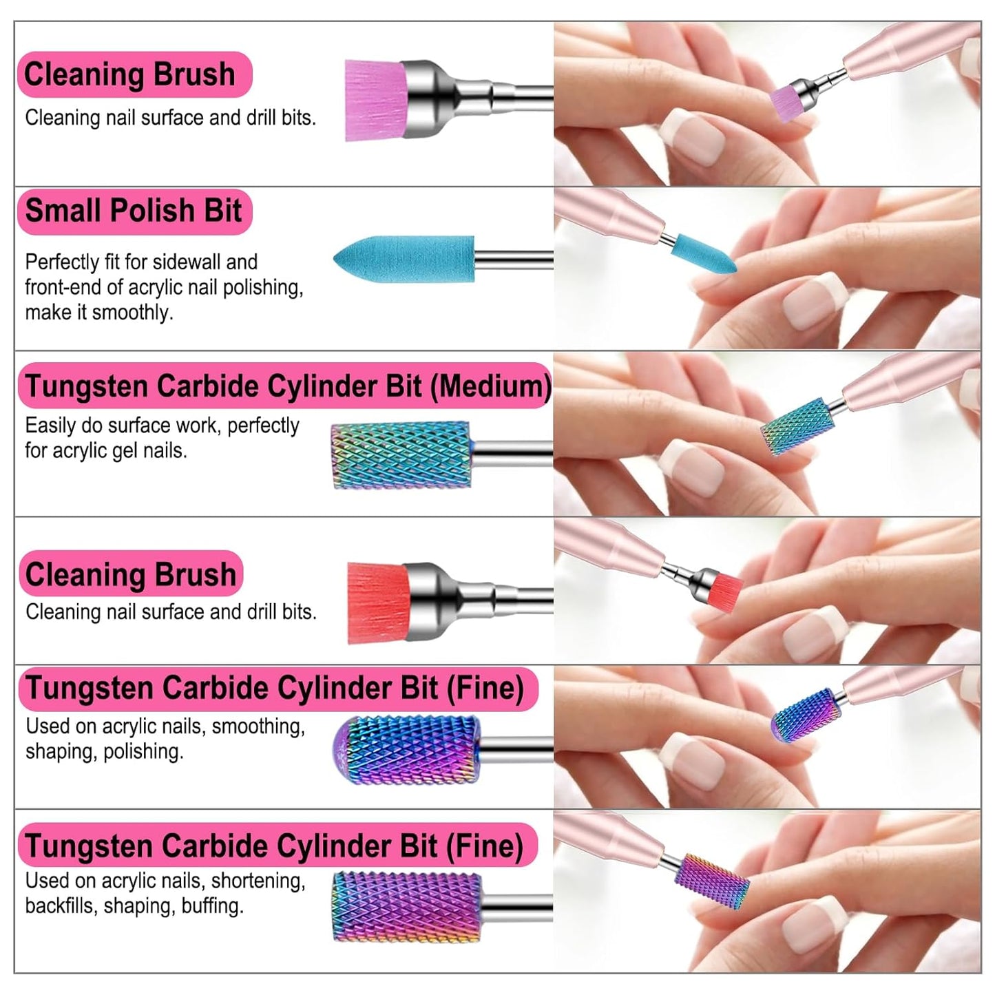 25-Piece Nail Drill Bit Set with Storage Box, 3/32 Inch Tungsten Ceramic Diamond Carbide Bits for Acrylic and Gel Polish, Cuticle E-file Remover for Manicure and Pedicure