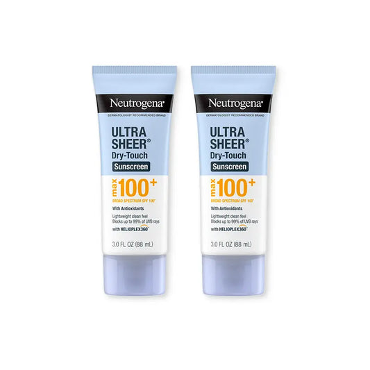 Neutrogena Ultra Sheer Dry-Touch Sunscreen Lotion Max 100+ Duo | Broad Spectrum SPF 100 UVA/UVB Protection, Lightweight, Non-Greasy Sunscreen, Oxybenzone-Free, Antioxidant, Travel Size, 3 Fl Oz