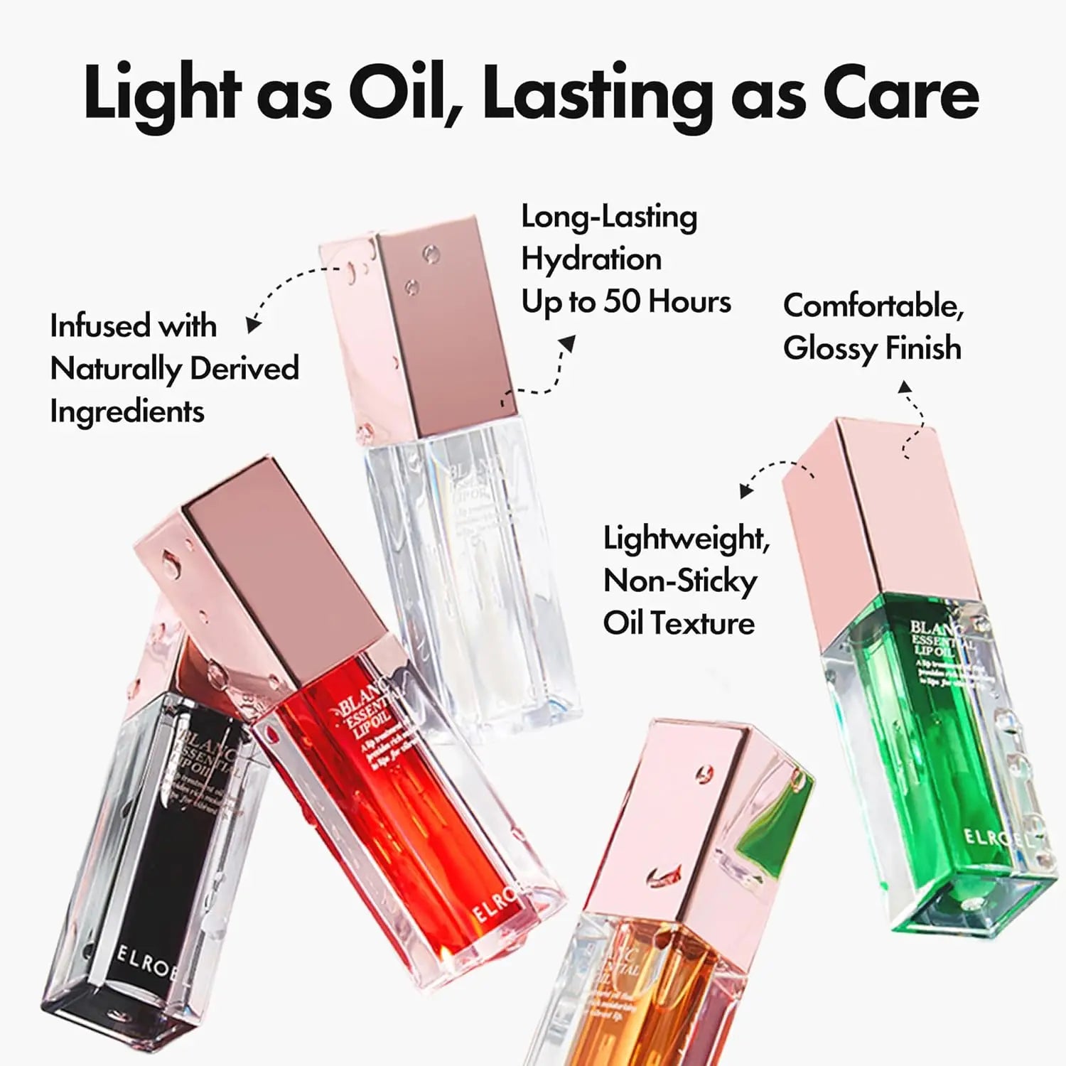 ELROEL Blanc Essential Lip Oil - Official 50HR Moisturizing & Hydrating Korean Lip Gloss with 6 Botanical Extracts, Lightweight Non-Sticky Clear Essence for Overnight Repair, 0.15 Fl Oz