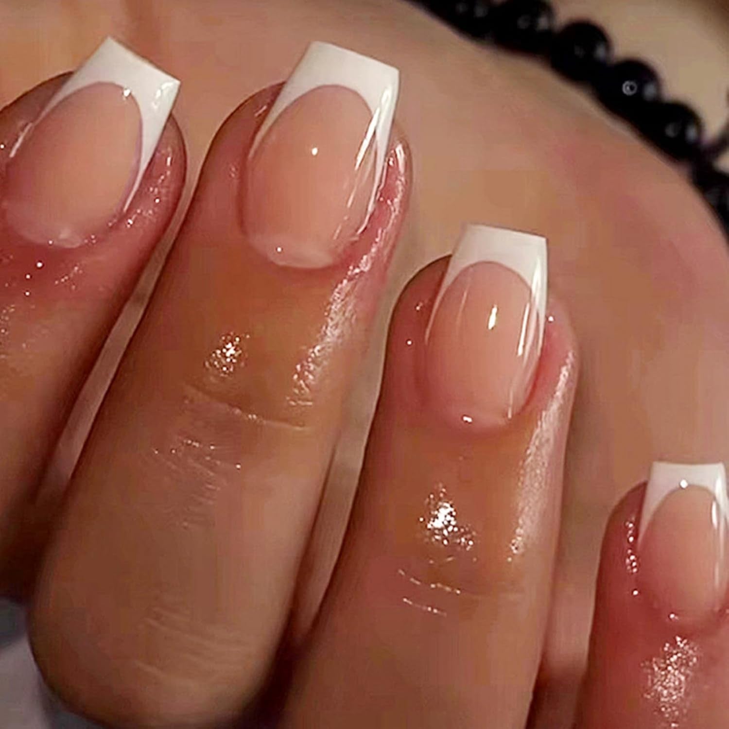 6-Pack French Tip Press-On Nails - Almond, Square, and Coffin Shapes, Short Artificial Nails with Adhesive (White and Black)