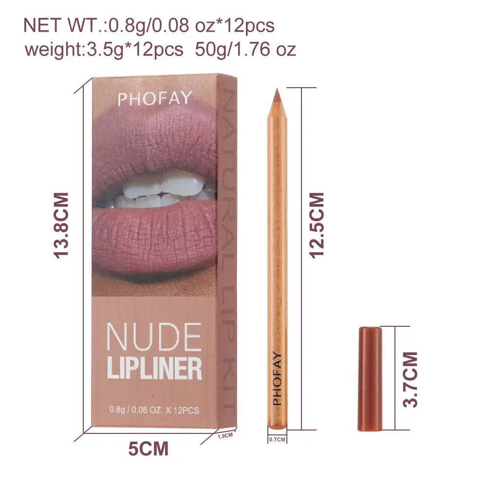 PHOFAY 12-Color Nude Lip Liner Set | Waterproof & Ultra-Smooth Lip Pencils | Ideal Gift for Everyday Makeup