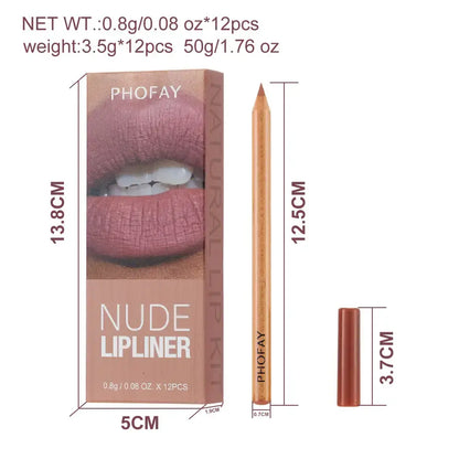 PHOFAY 12-Color Nude Lip Liner Set | Waterproof & Ultra-Smooth Lip Pencils | Ideal Gift for Everyday Makeup