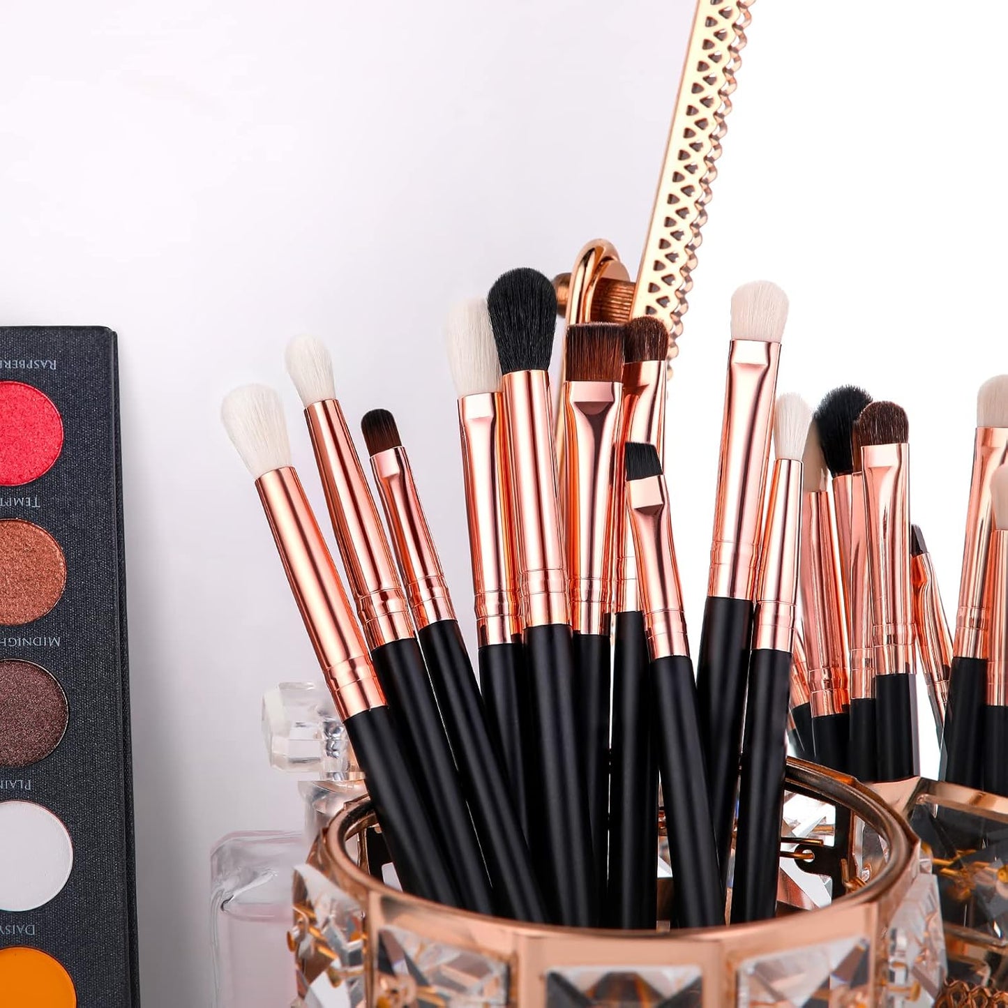10-Piece Professional Eyeshadow Brush Set with Eyebrow and Eyeliner Brushes, Soft Blending Brushes for Travel and DIY Eye Art (Black Rose Gold Wooden Handle)