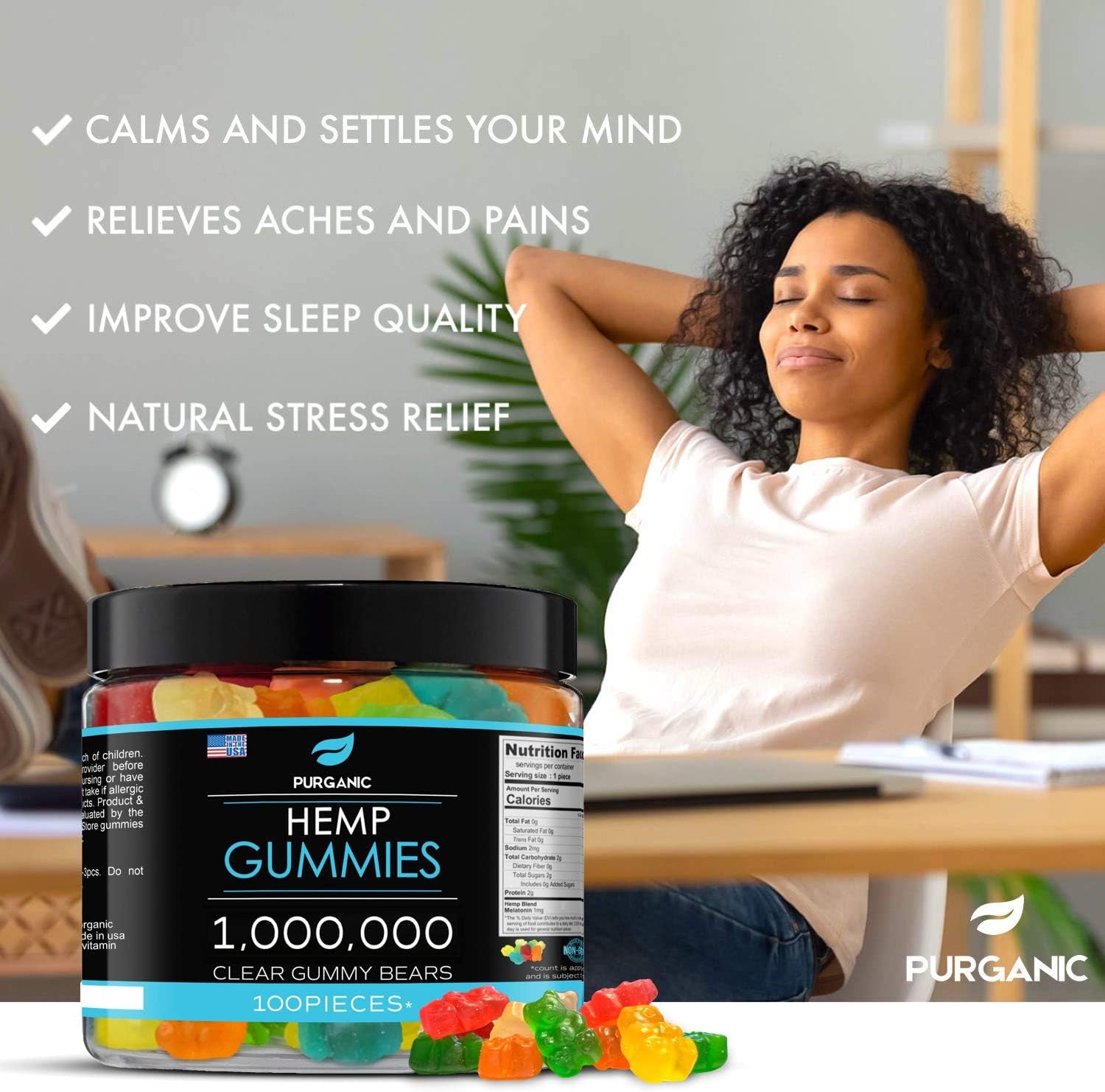 Stress Relief and Relaxation Gummies – 100 Count – Assorted Natural Fruit Flavors – Made in the USA