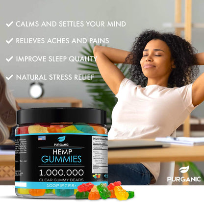 Stress Relief and Relaxation Gummies – 100 Count – Assorted Natural Fruit Flavors – Made in the USA