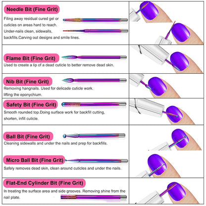 25-Piece Nail Drill Bit Set with Storage Box, 3/32 Inch Tungsten Ceramic Diamond Carbide Bits for Acrylic and Gel Polish, Cuticle E-file Remover for Manicure and Pedicure