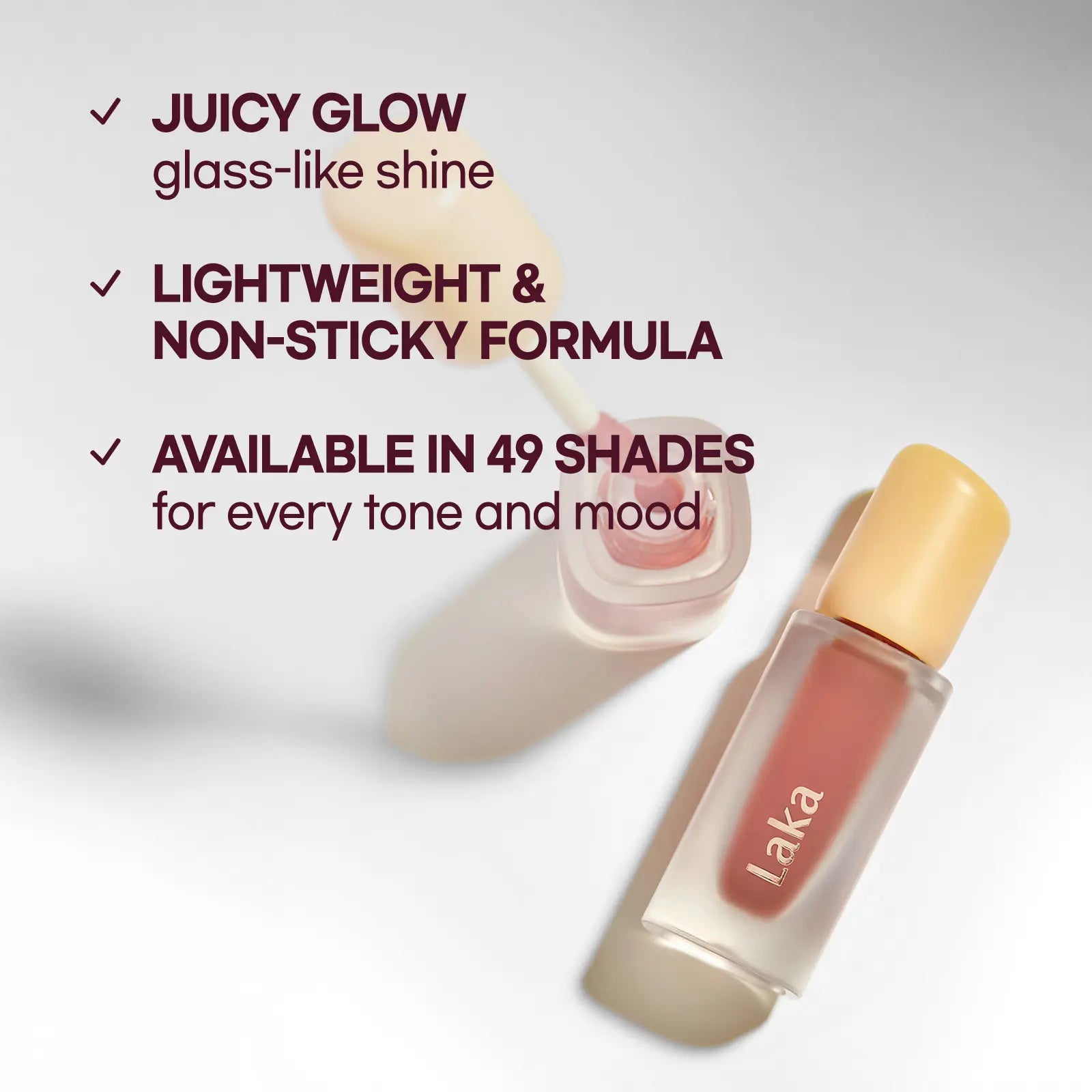 Laka Full-Size Fruity Glam Tint - Lightweight Glossy Lip Tint in 49 Shades