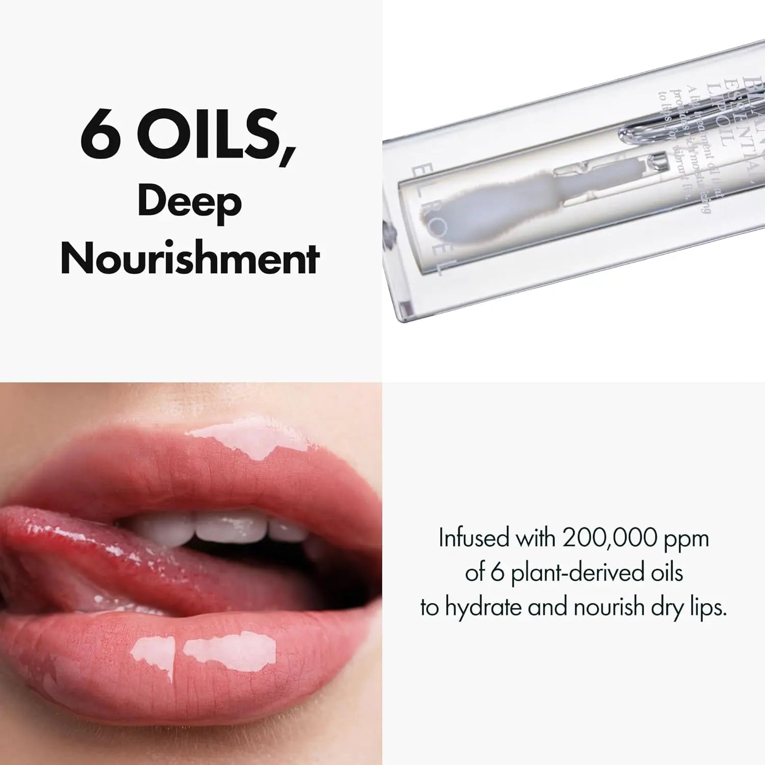 ELROEL Blanc Essential Lip Oil - Official 50HR Moisturizing & Hydrating Korean Lip Gloss with 6 Botanical Extracts, Lightweight Non-Sticky Clear Essence for Overnight Repair, 0.15 Fl Oz