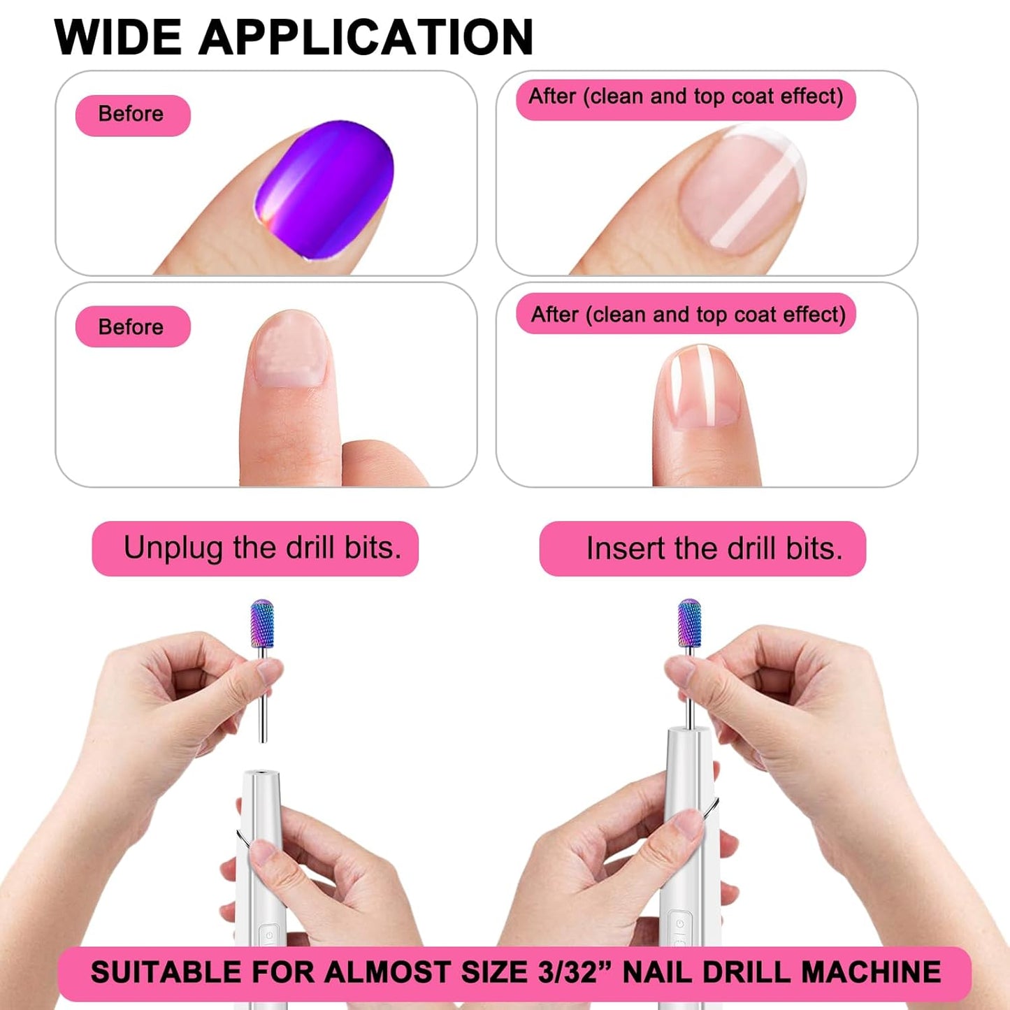 25-Piece Nail Drill Bit Set with Storage Box, 3/32 Inch Tungsten Ceramic Diamond Carbide Bits for Acrylic and Gel Polish, Cuticle E-file Remover for Manicure and Pedicure