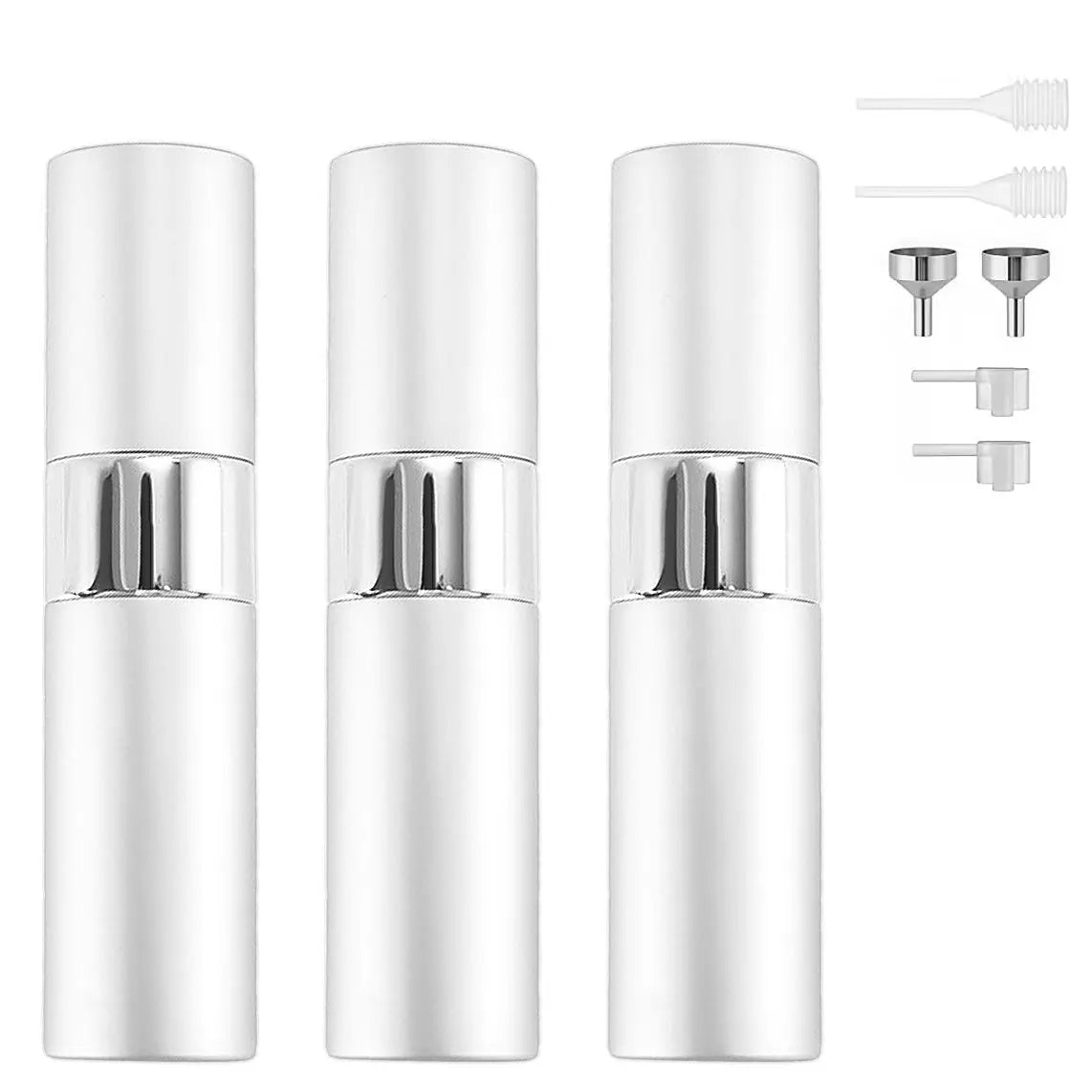 3Pcs 8Ml Aluminium Refillable Perfume Atomizer Bottle Set - Lightweight Leak-Proof Empty Cosmetic Cologne Containers with Funnel, Home Decor Organizer for Travel, Essential Oils, Glass Hats, Shoes, Makeup Tool Kit Storage Bag Matte Black Cabinet Tiktoksho