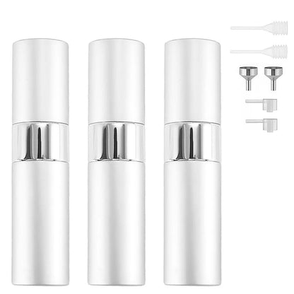 3Pcs 8Ml Aluminium Refillable Perfume Atomizer Bottle Set - Lightweight Leak-Proof Empty Cosmetic Cologne Containers with Funnel, Home Decor Organizer for Travel, Essential Oils, Glass Hats, Shoes, Makeup Tool Kit Storage Bag Matte Black Cabinet Tiktoksho