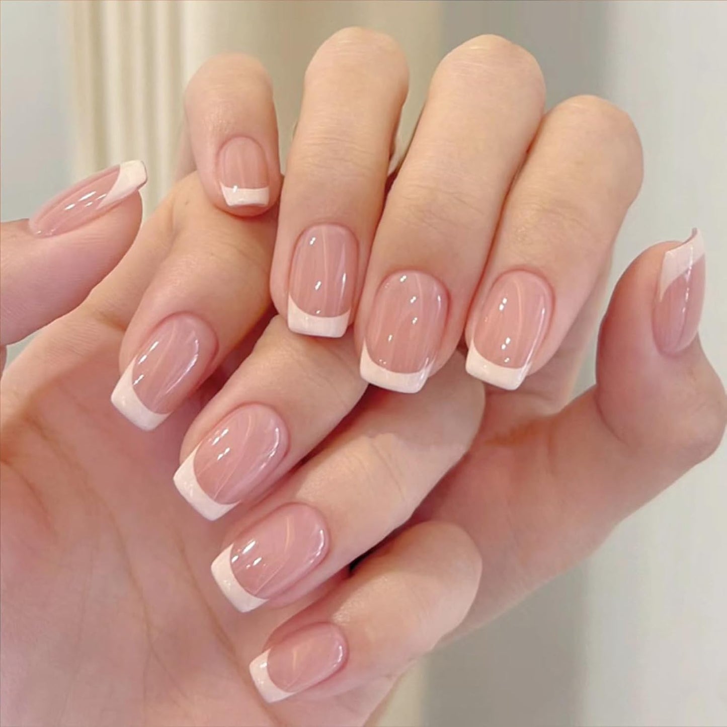 6-Pack French Tip Press-On Nails - Almond, Square, and Coffin Shapes, Short Artificial Nails with Adhesive (White and Black)